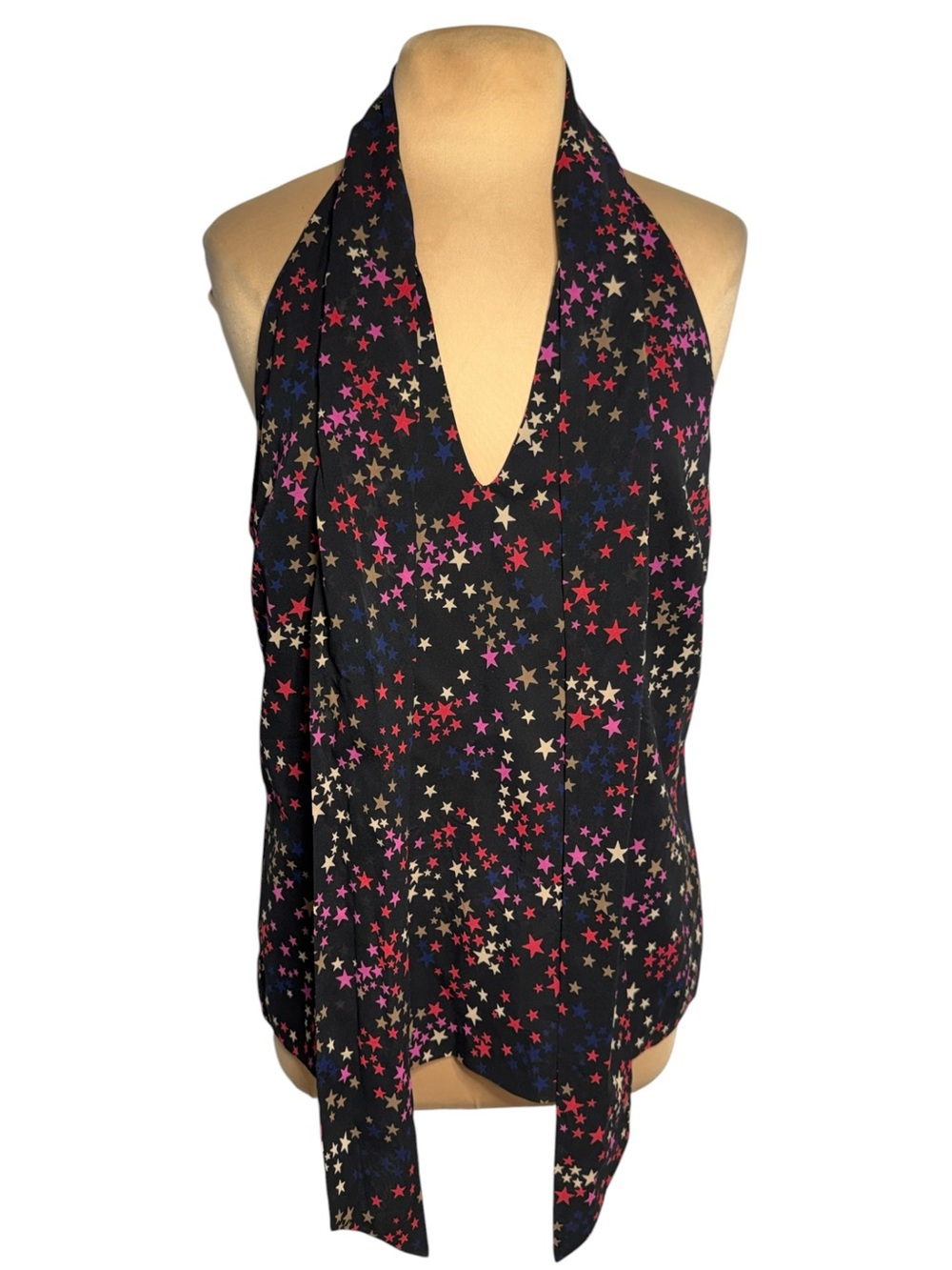 Trina Turk Jazzy Stars Silk Halter Top Blouse Pretty Little Liars Aria Size 10 - Picture 4 of 9